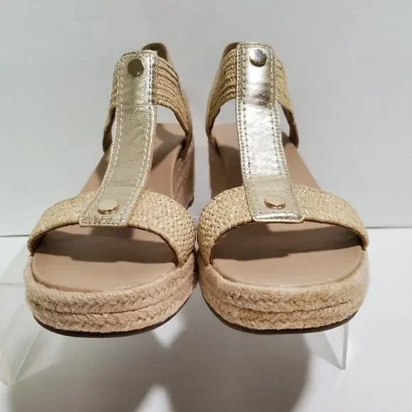 Vionic Calera Platform Sandals Womens 9 Gold Leather Espadrille Ankle Strap 2.5" - Picture 4 of 16